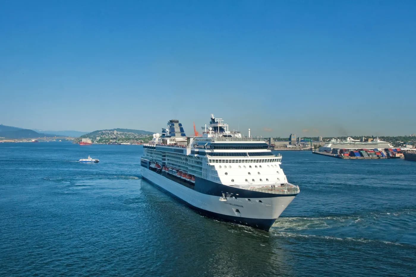 Cruise ship arriving at a port